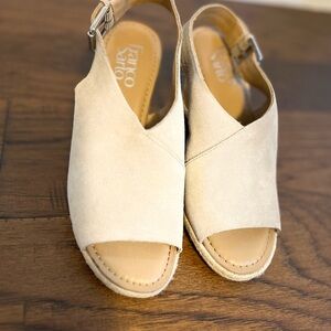 Franco Sarto Cream Julien Cork Wedge Sandals